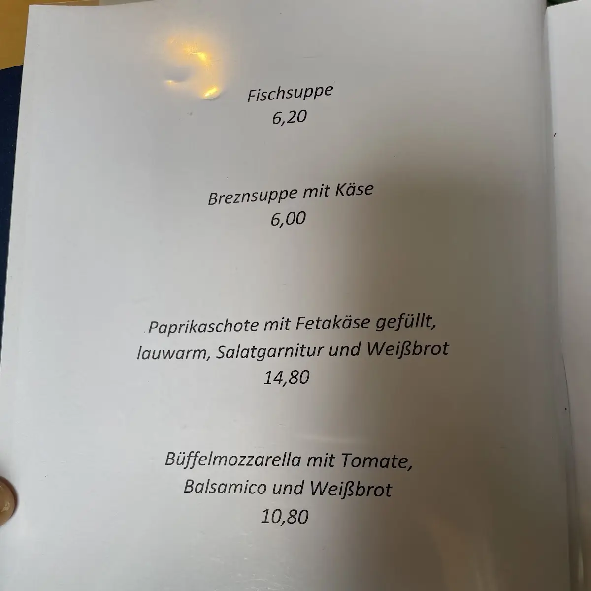 Speisekarte, Gaststätte Neuwirt