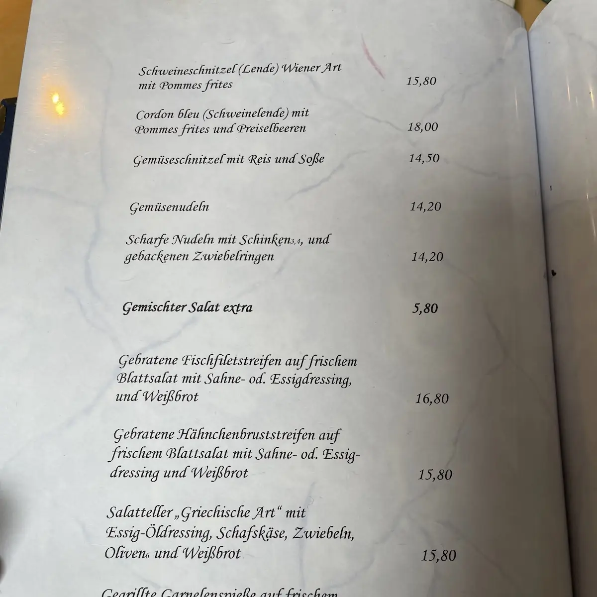 Speisekarte, Gaststätte Neuwirt