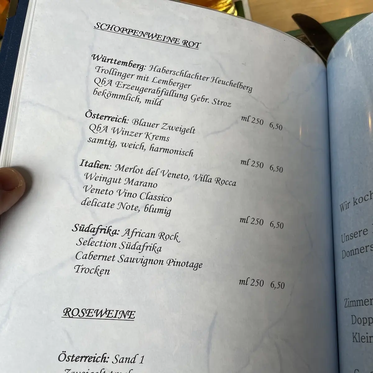 Speisekarte, Gaststätte Neuwirt