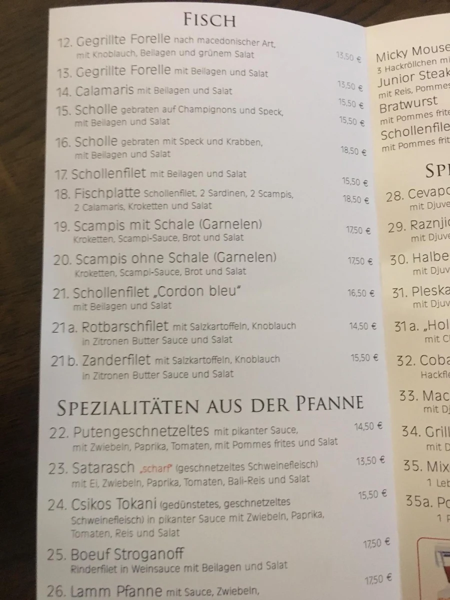 Speisekarte, Macedonia Restaurant
