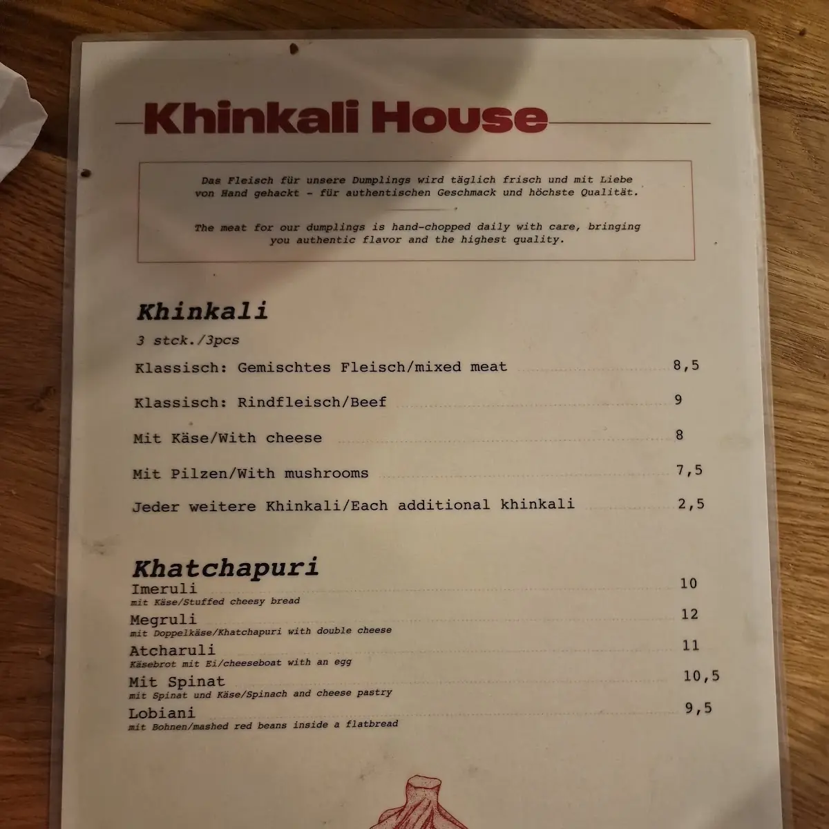 Speisekarte, Khinkali House