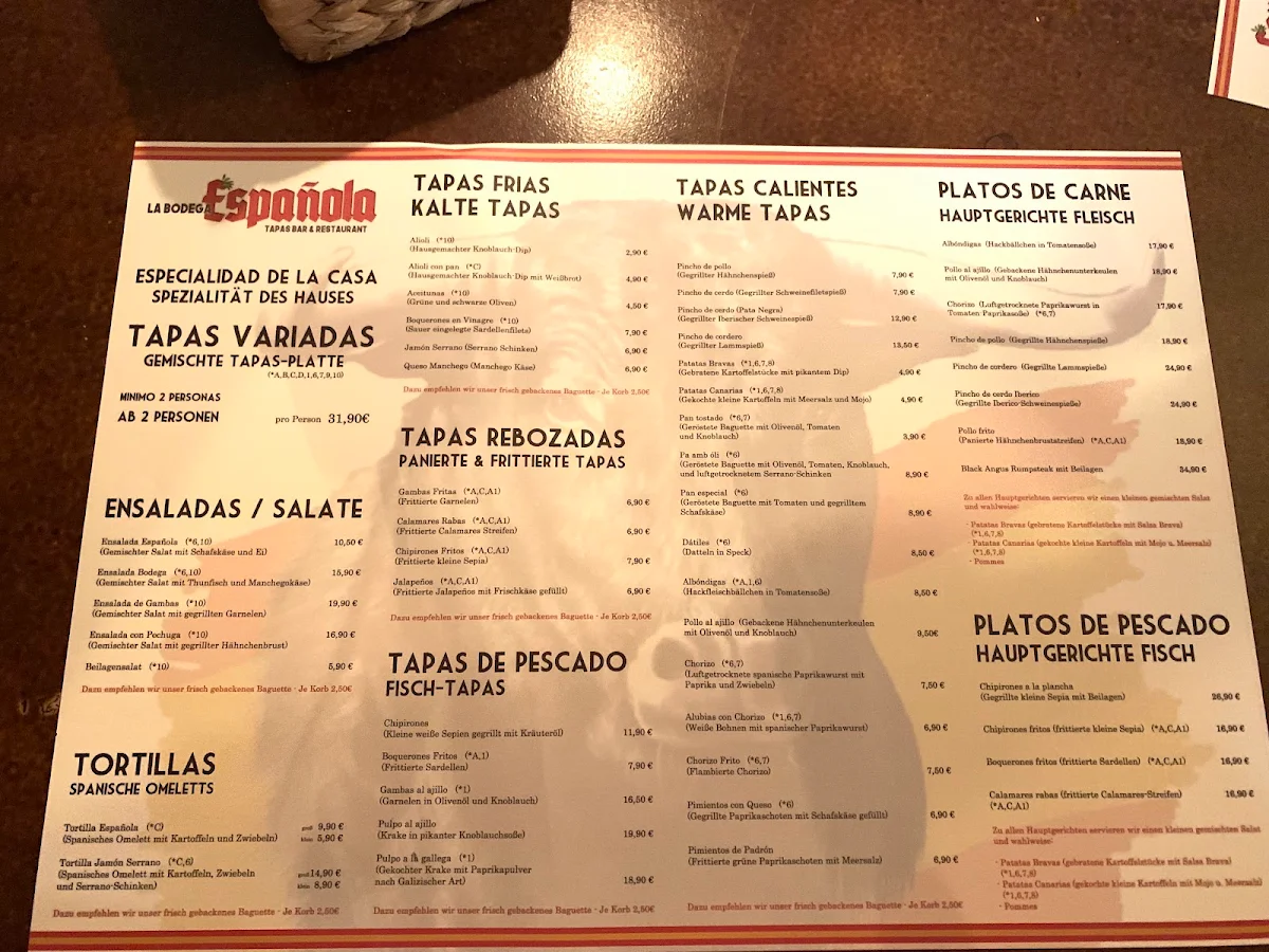 Speisekarte, La Bodega Espanola