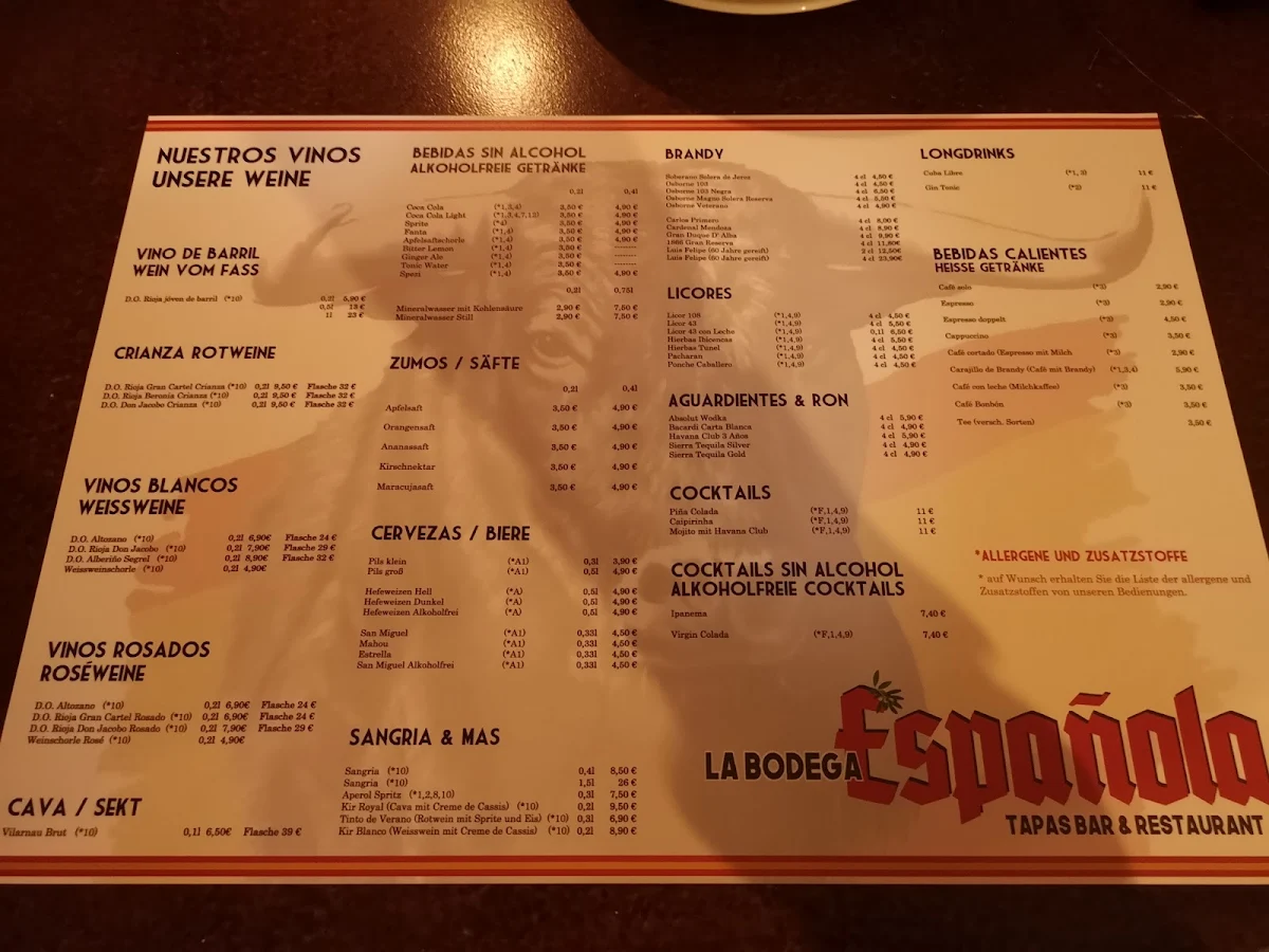Speisekarte, La Bodega Espanola