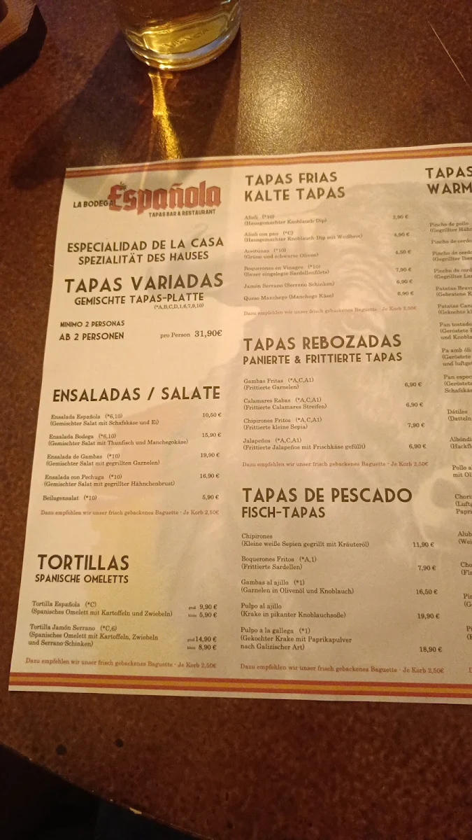 Speisekarte, La Bodega Espanola