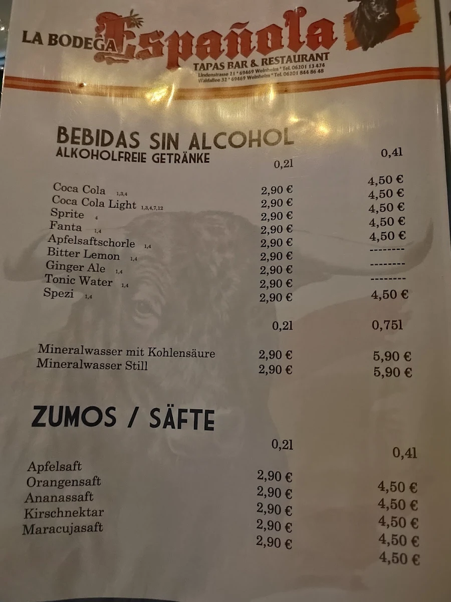 Speisekarte, La Bodega Espanola
