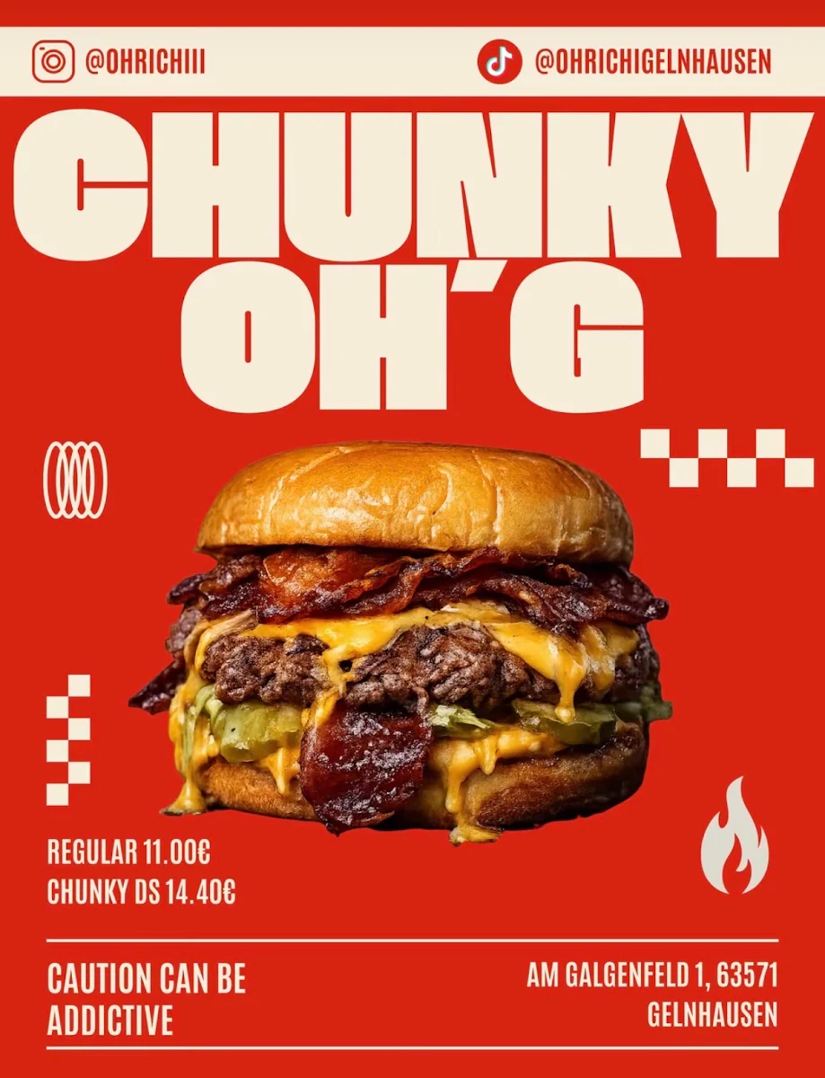 Speisekarte, Oh' Richi Burger, Sandwiches & Co