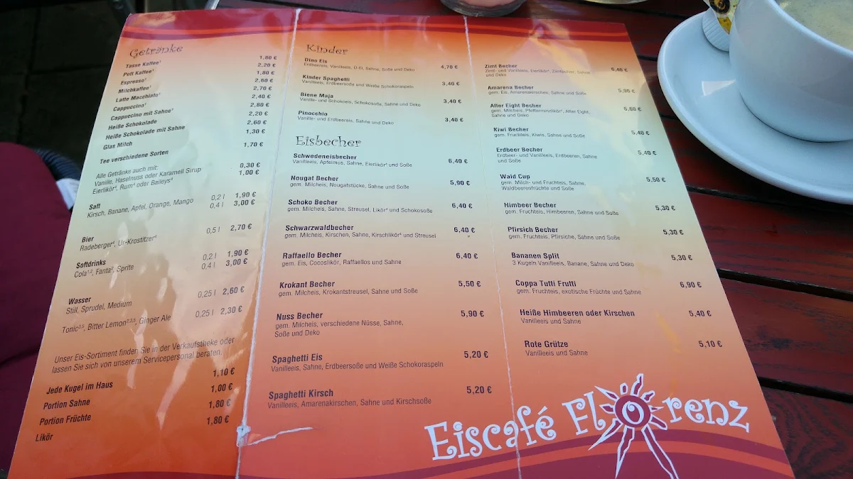 Speisekarte, Eiscafé Florenz Leipzig