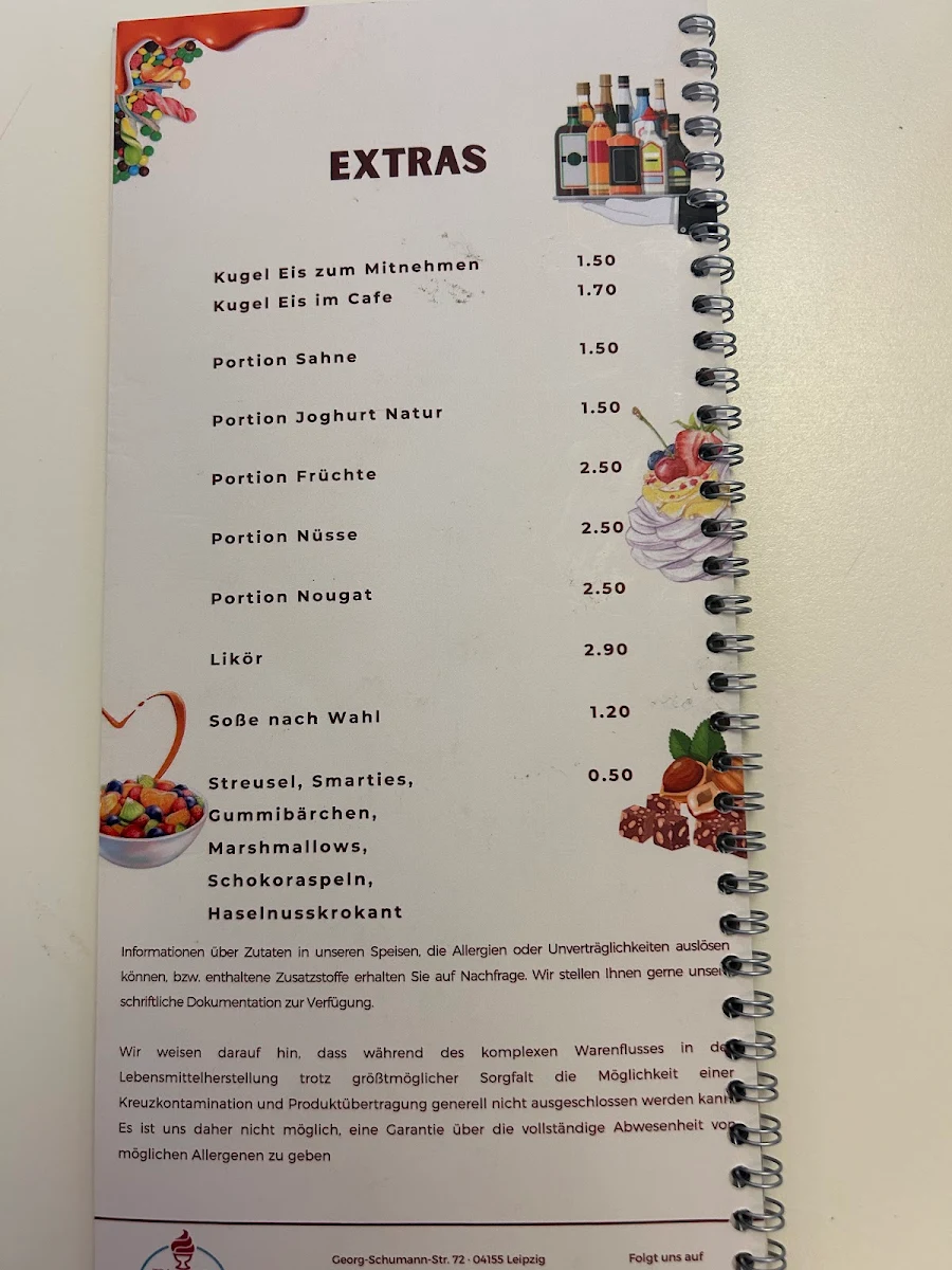 Speisekarte, Eiscafé Florenz Leipzig