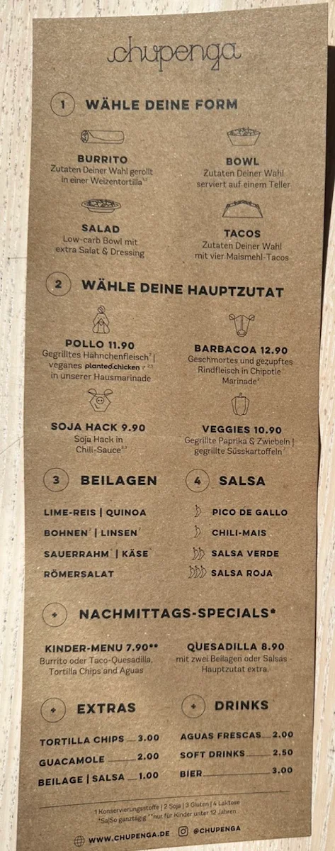 Speisekarte, Chupenga | City West