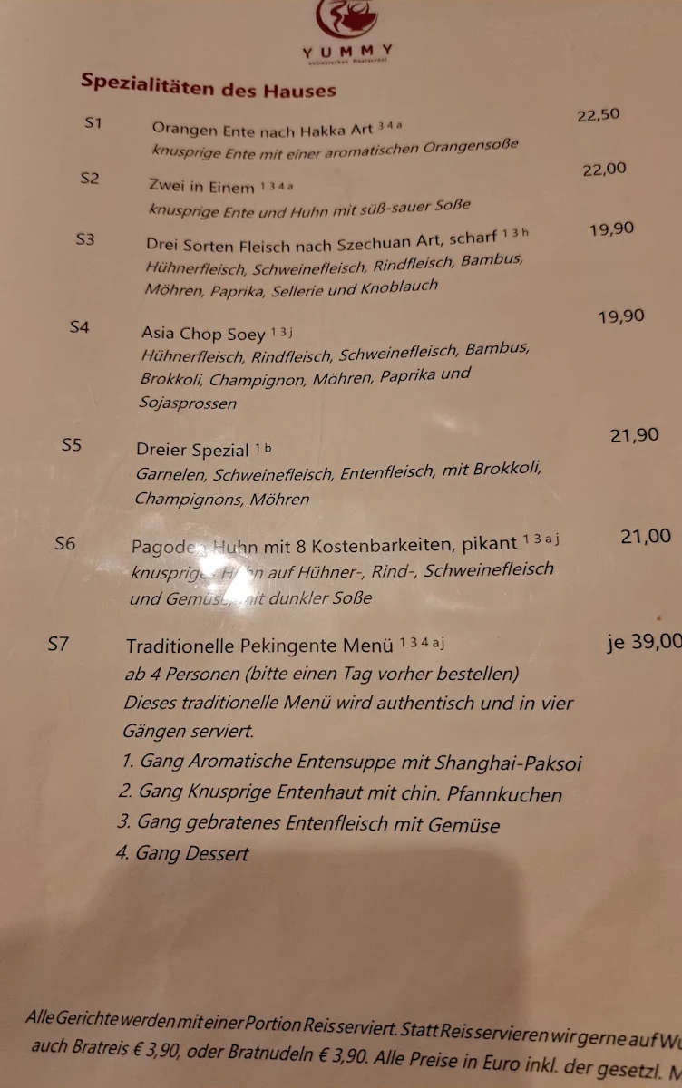 Speisekarte, Restaurant YUMMY