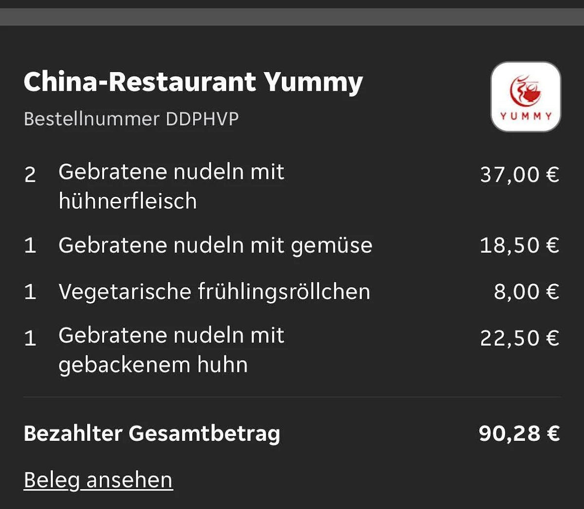 Speisekarte, Restaurant YUMMY