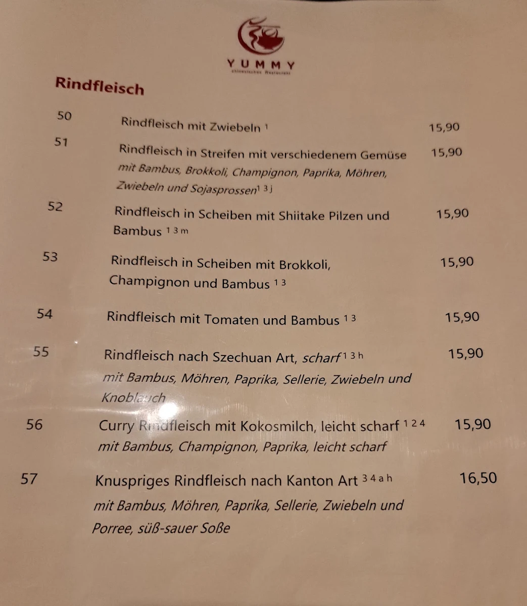 Speisekarte, Restaurant YUMMY