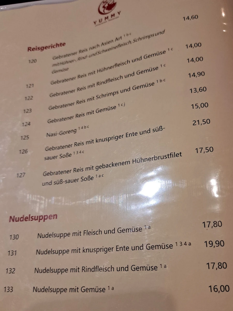 Speisekarte, Restaurant YUMMY