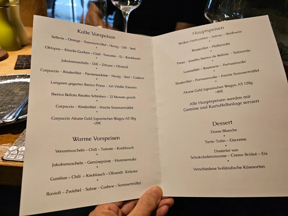 Speisekarte, Restaurant One & Only