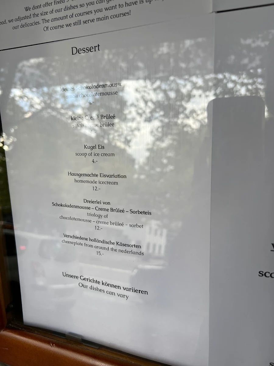 Speisekarte, Restaurant One & Only