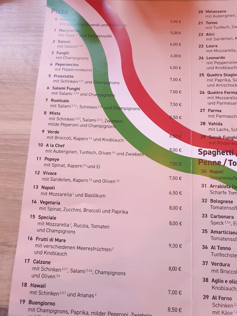 Speisekarte, Engel Pizza und Pasta aus dem Holzofen