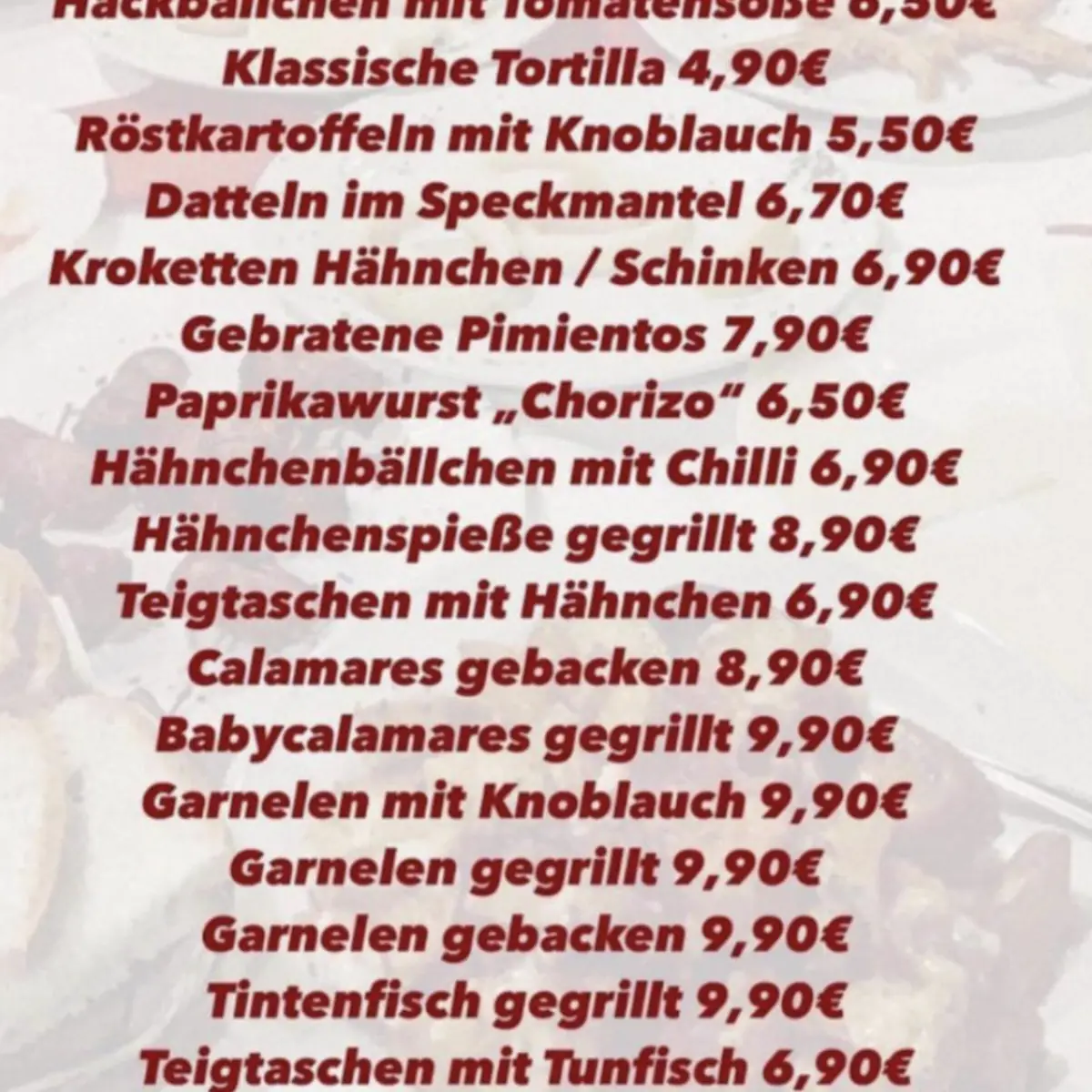 Speisekarte, Restaurante Andalucia - Mannheim