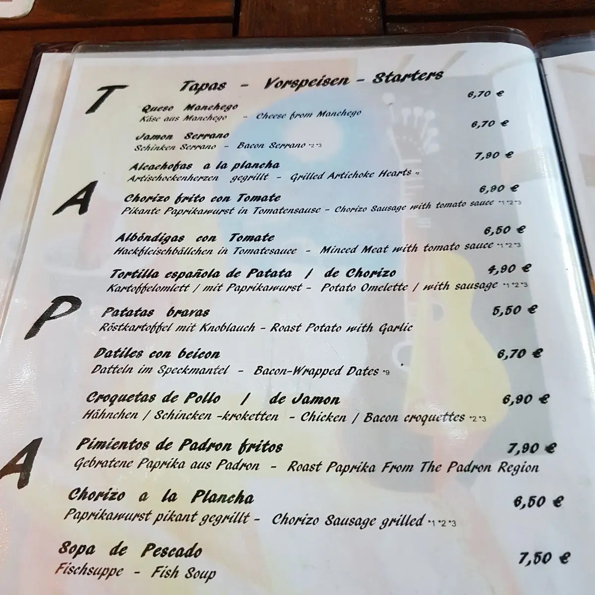 Speisekarte, Restaurante Andalucia - Mannheim