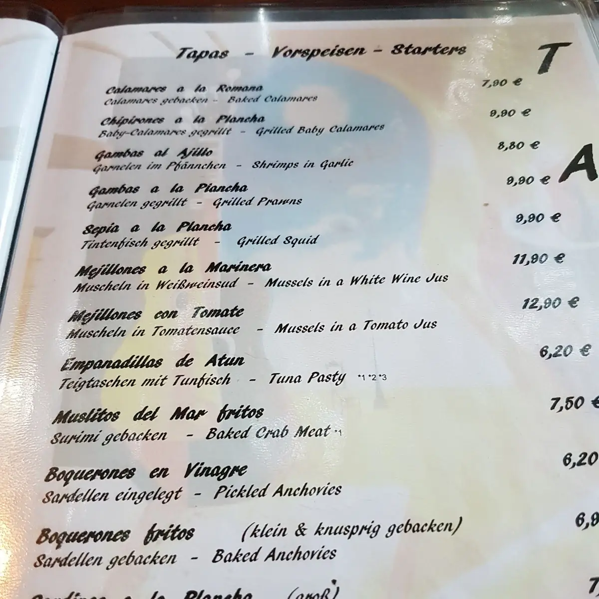 Speisekarte, Restaurante Andalucia - Mannheim
