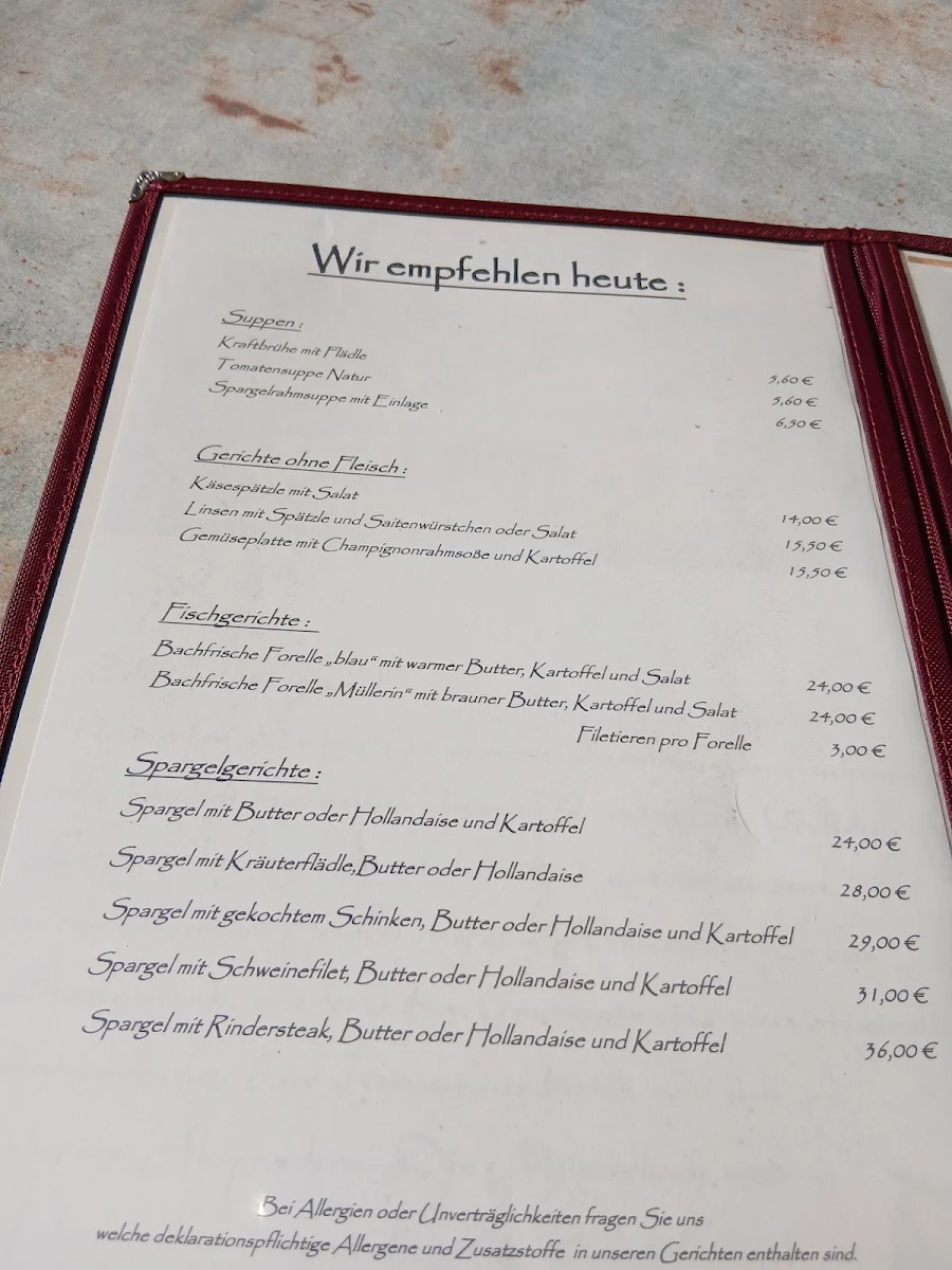Speisekarte, Gasthaus Hirsch