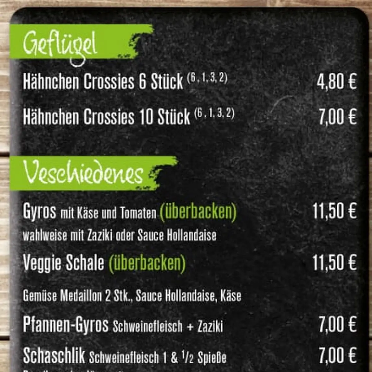 Speisekarte, "Zollhaus" Grawe's Grillimbiss