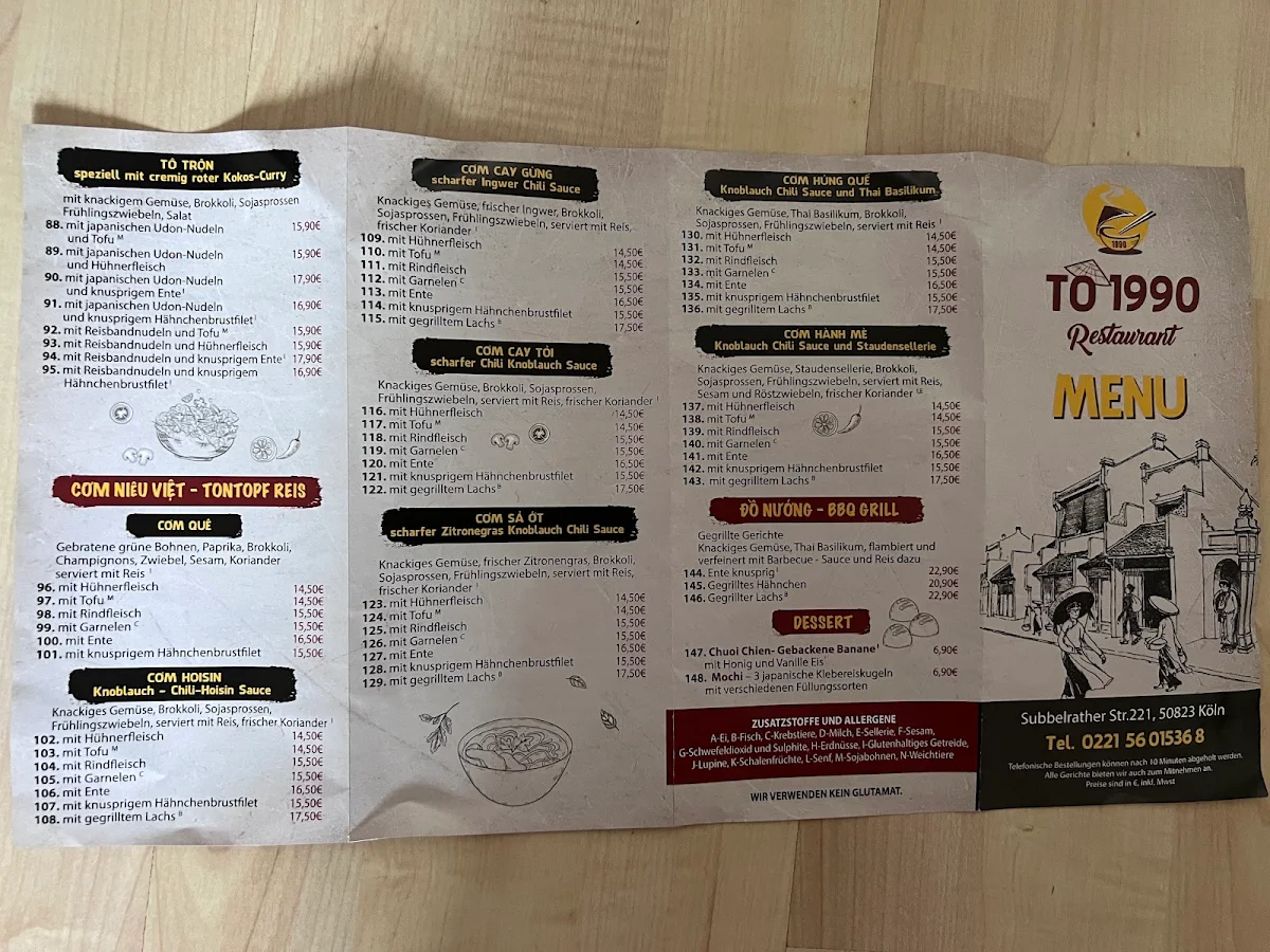 Speisekarte, To 1990 Restaurant