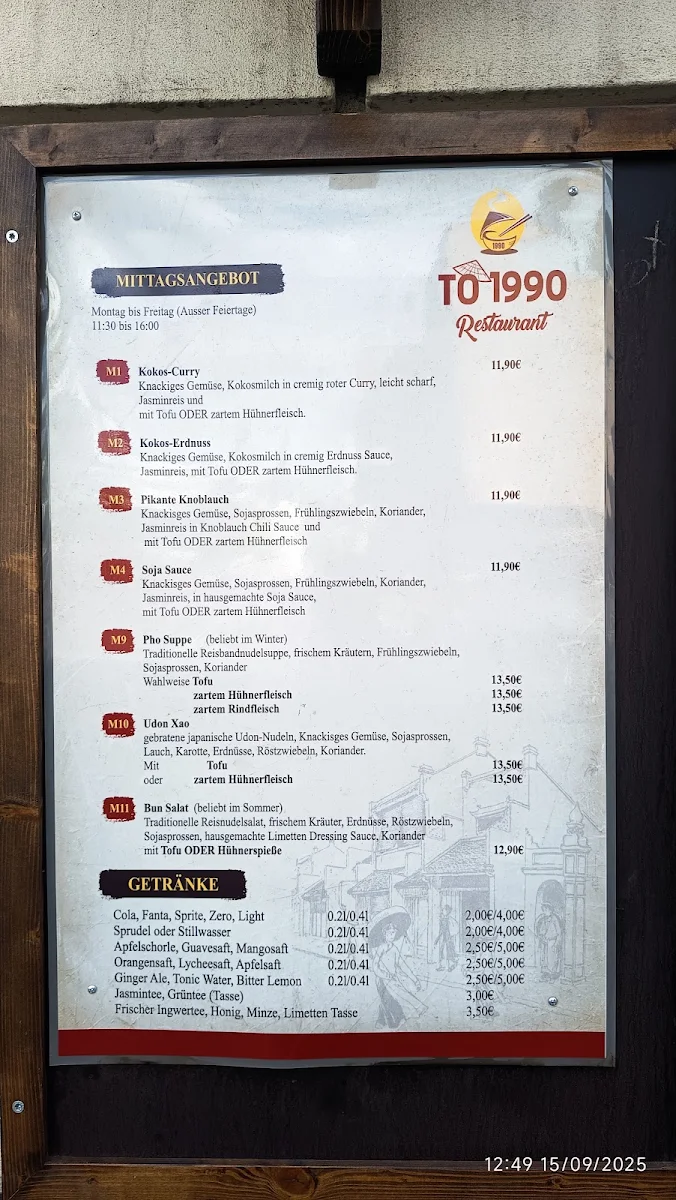 Speisekarte, To 1990 Restaurant