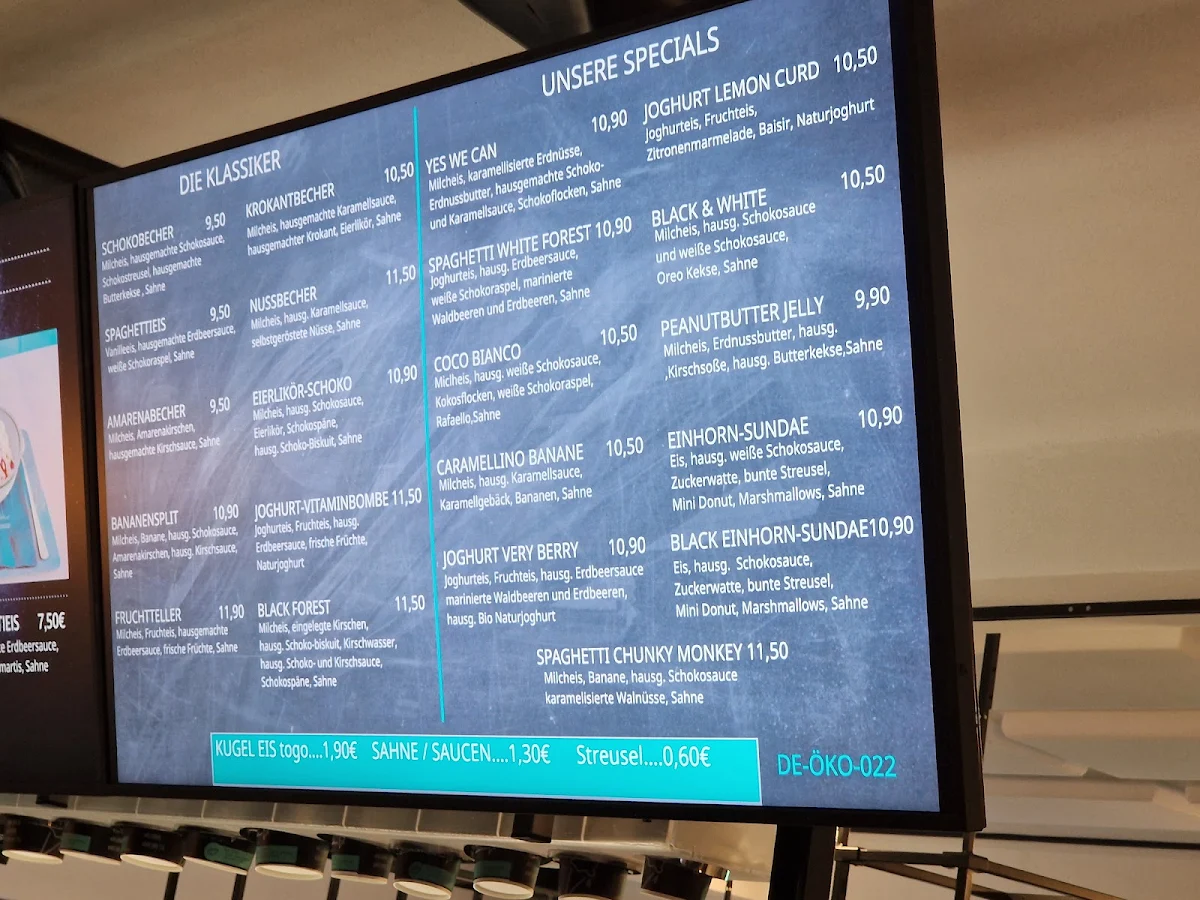 Speisekarte, Die Eismanufaktur Aumenau GmbH
