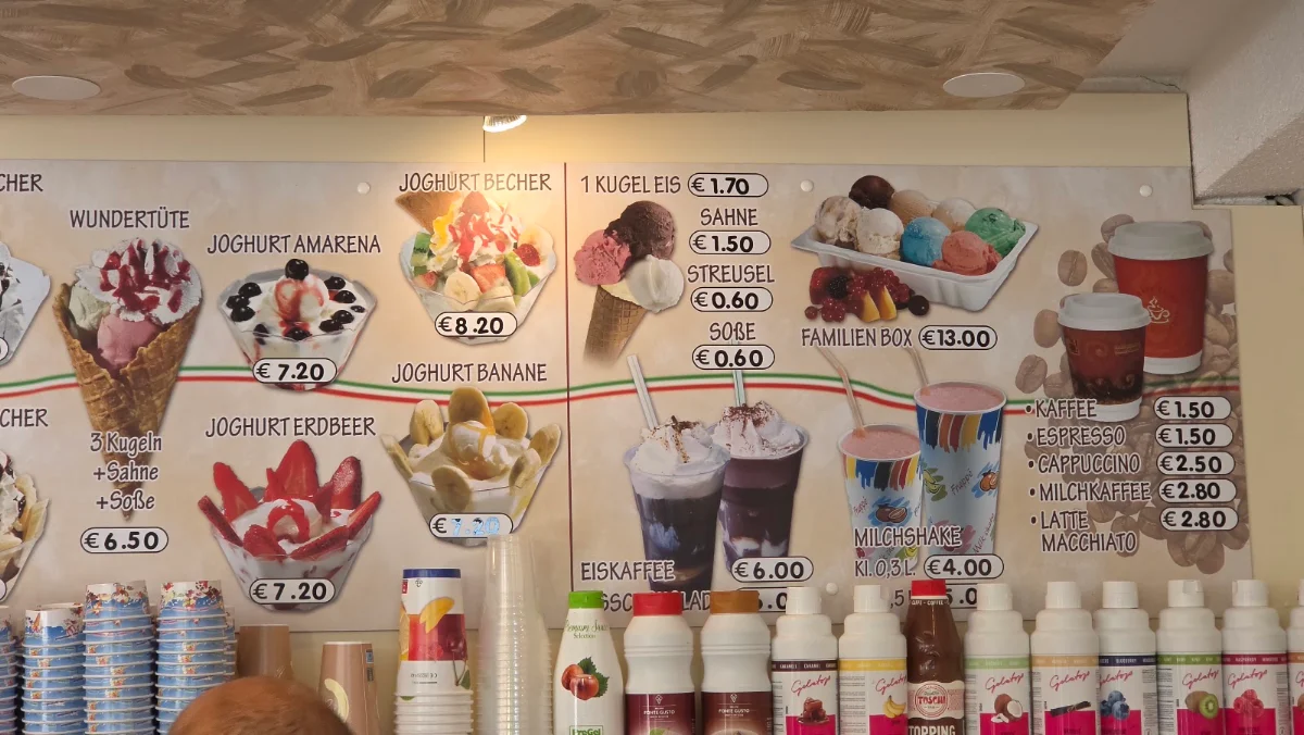 Speisekarte, RE Gelato Eisdiele Mauer