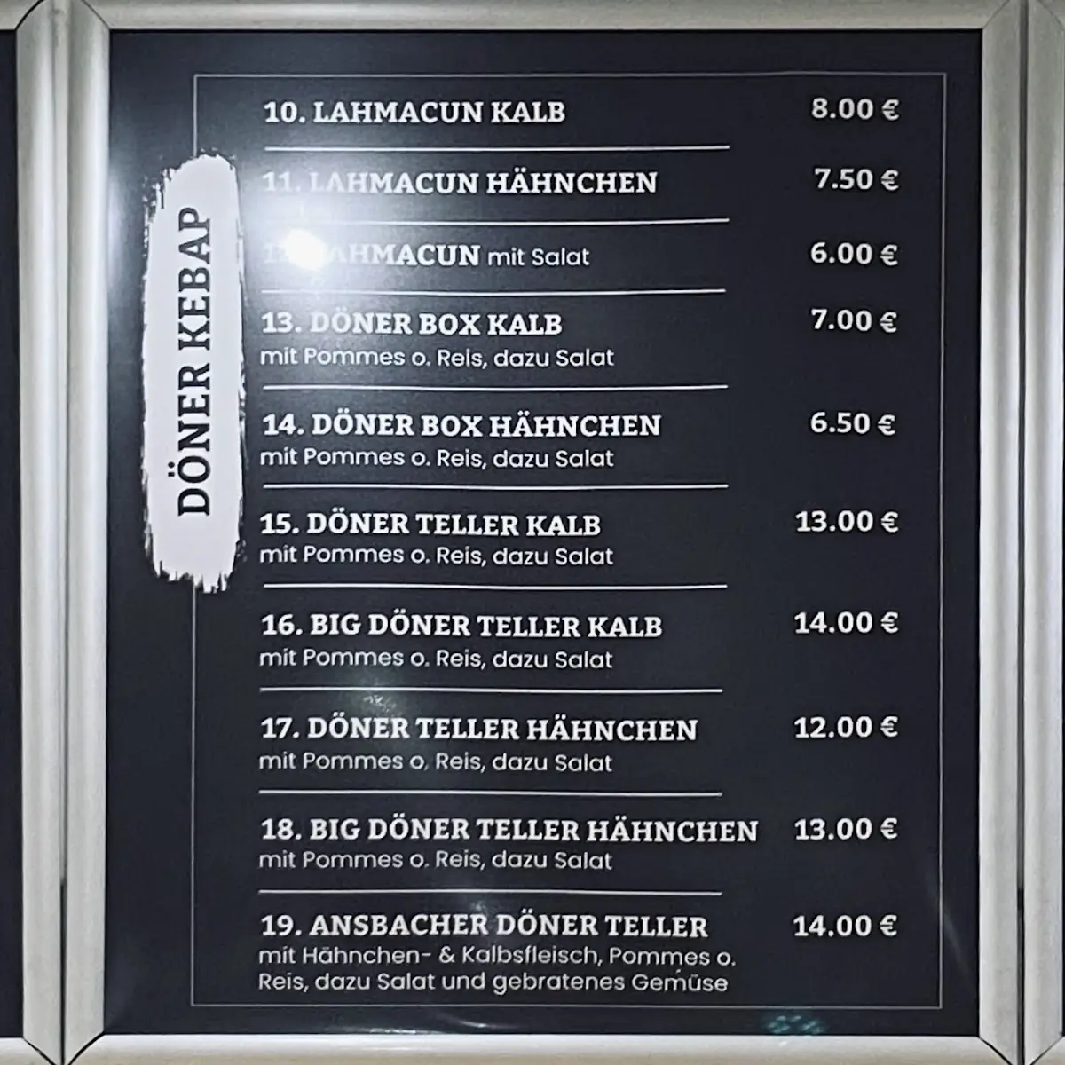 Speisekarte, Ansbacher Döner