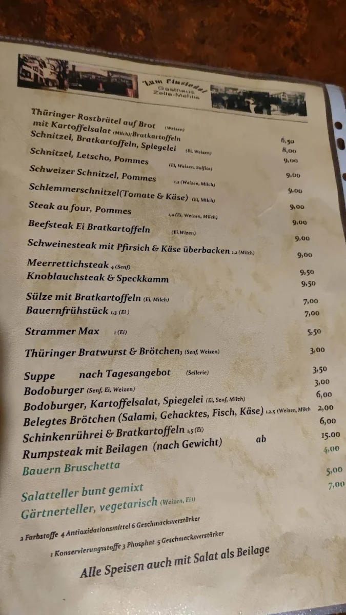 Speisekarte, Gaststätte Zum Einsiedel