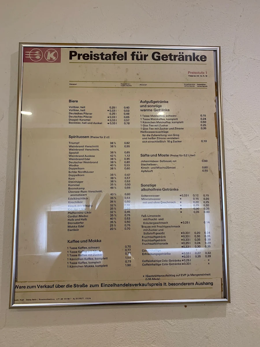 Speisekarte, Gaststätte Zum Einsiedel