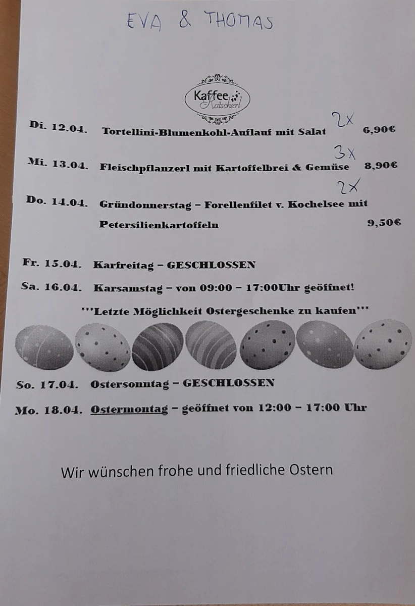 Speisekarte, Kaffee Ratscherl