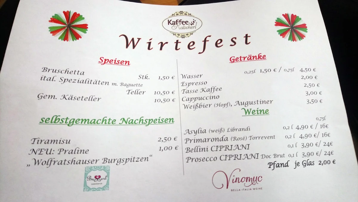 Speisekarte, Kaffee Ratscherl