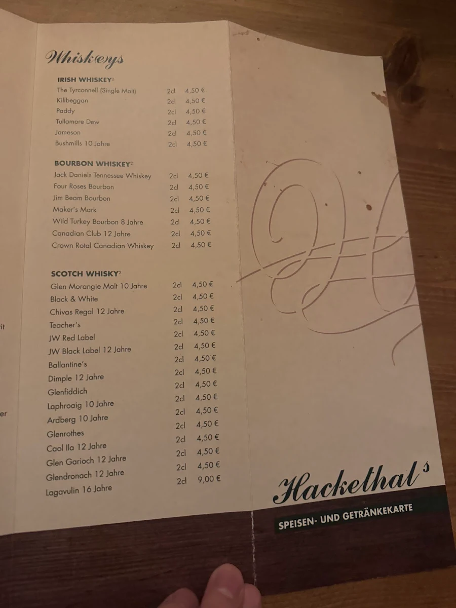 Speisekarte, Hackethal’s Gaststätte