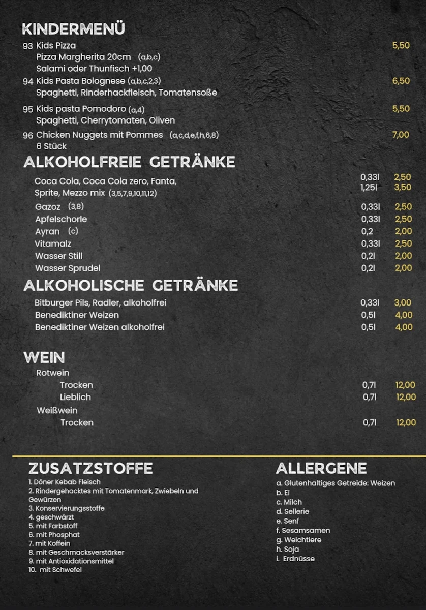 Speisekarte, Bona Deli