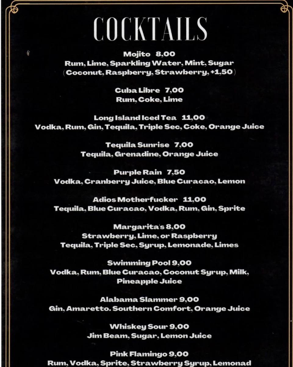 Speisekarte, Happy’s Sports Bar