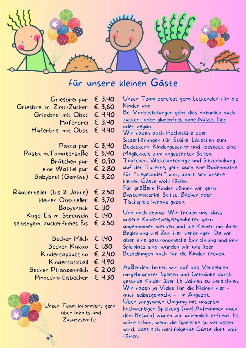 Speisekarte, Sabines Familien-Café