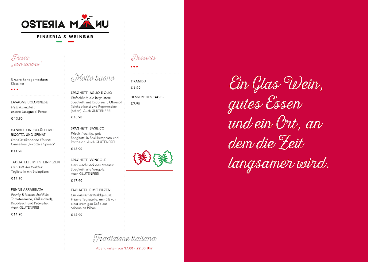 Speisekarte, Osteria Manu