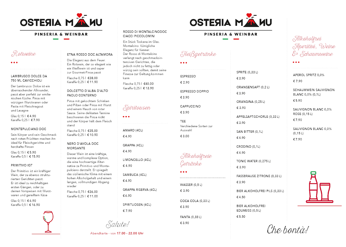 Speisekarte, Osteria Manu