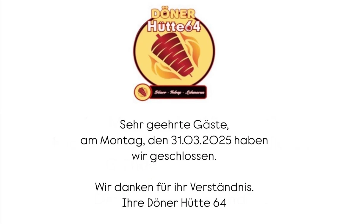 Speisekarte, Döner Hütte 64