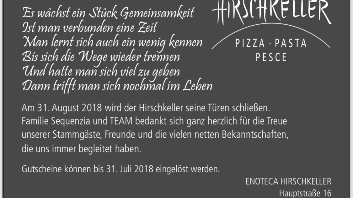 Speisekarte, Franco's Hirschkeller