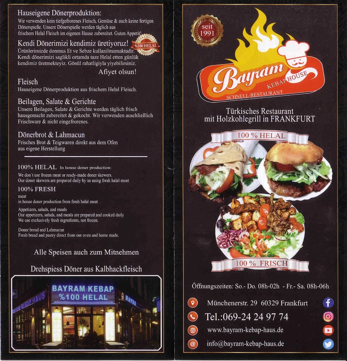Speisekarte, Bayram Grill Haus