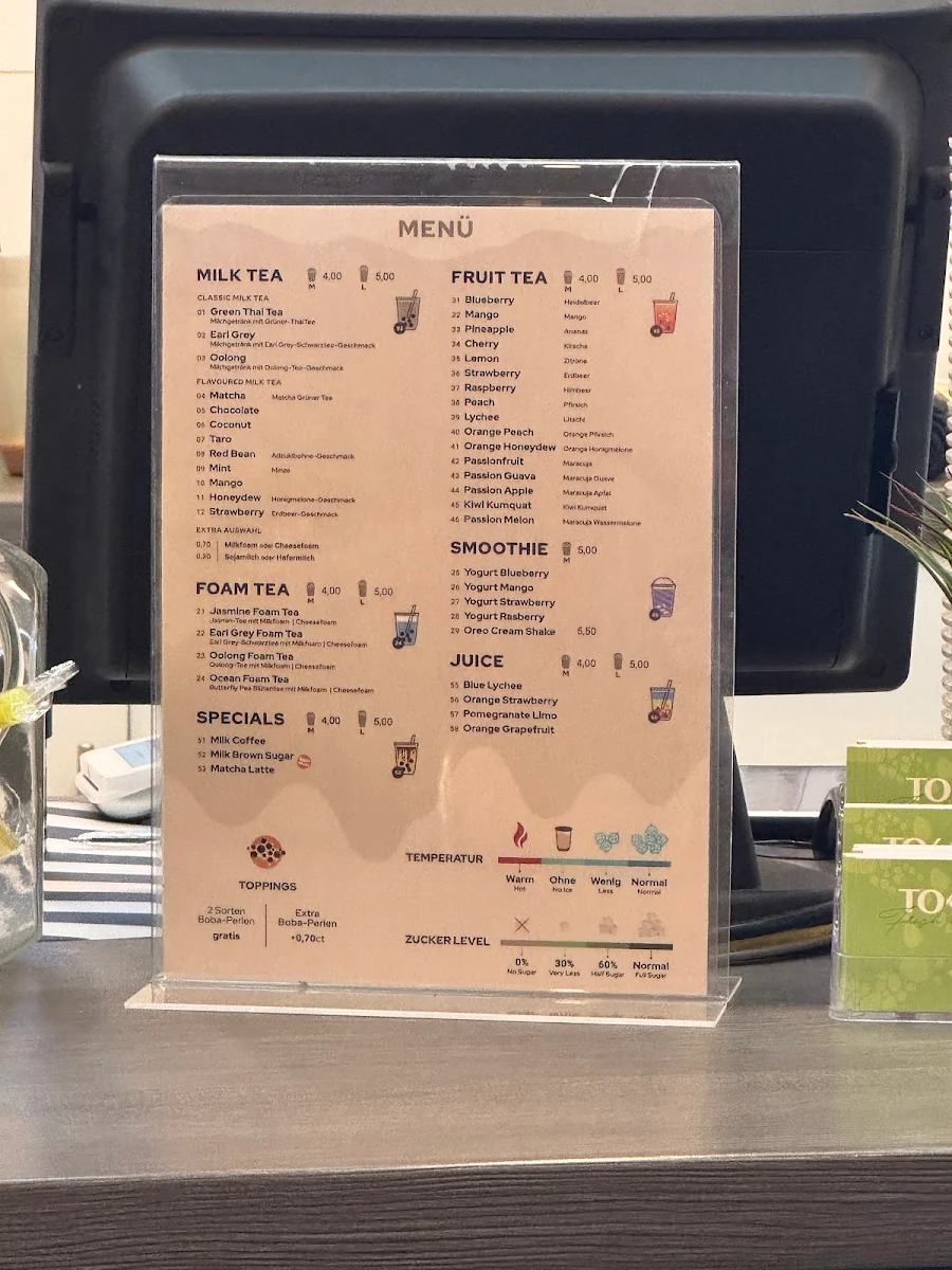 Speisekarte, Tokas Bubble Tea