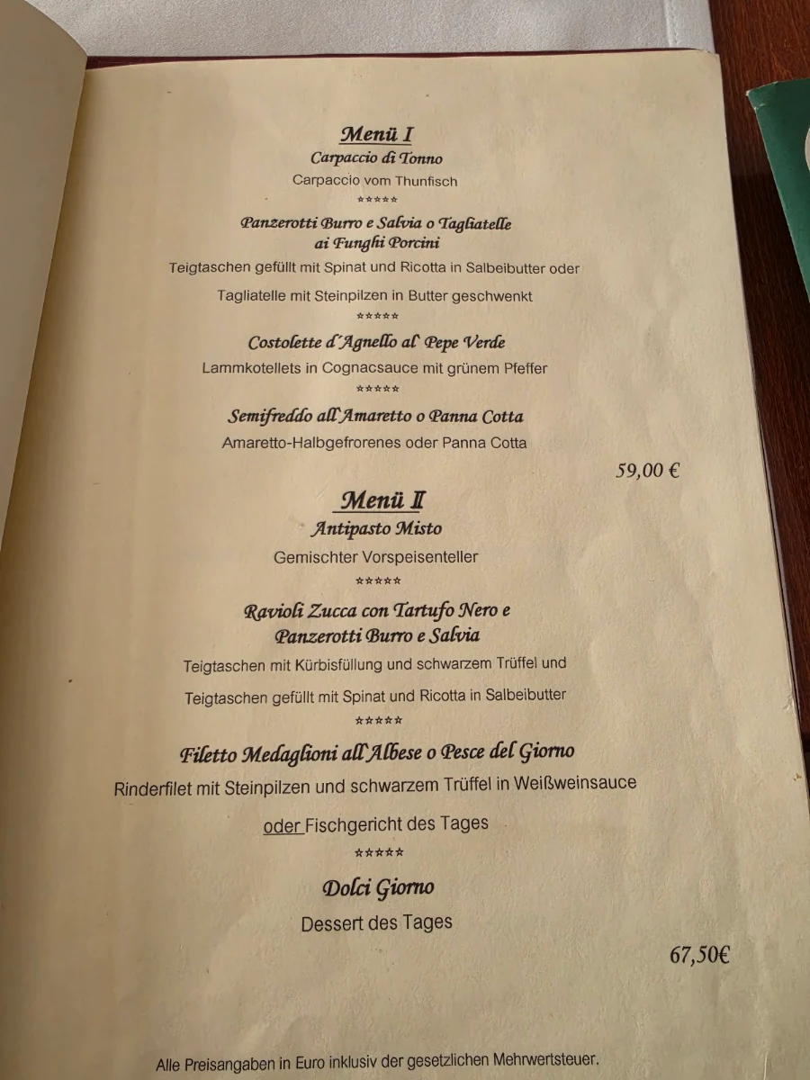 Speisekarte, Osteria Federico Secondo
