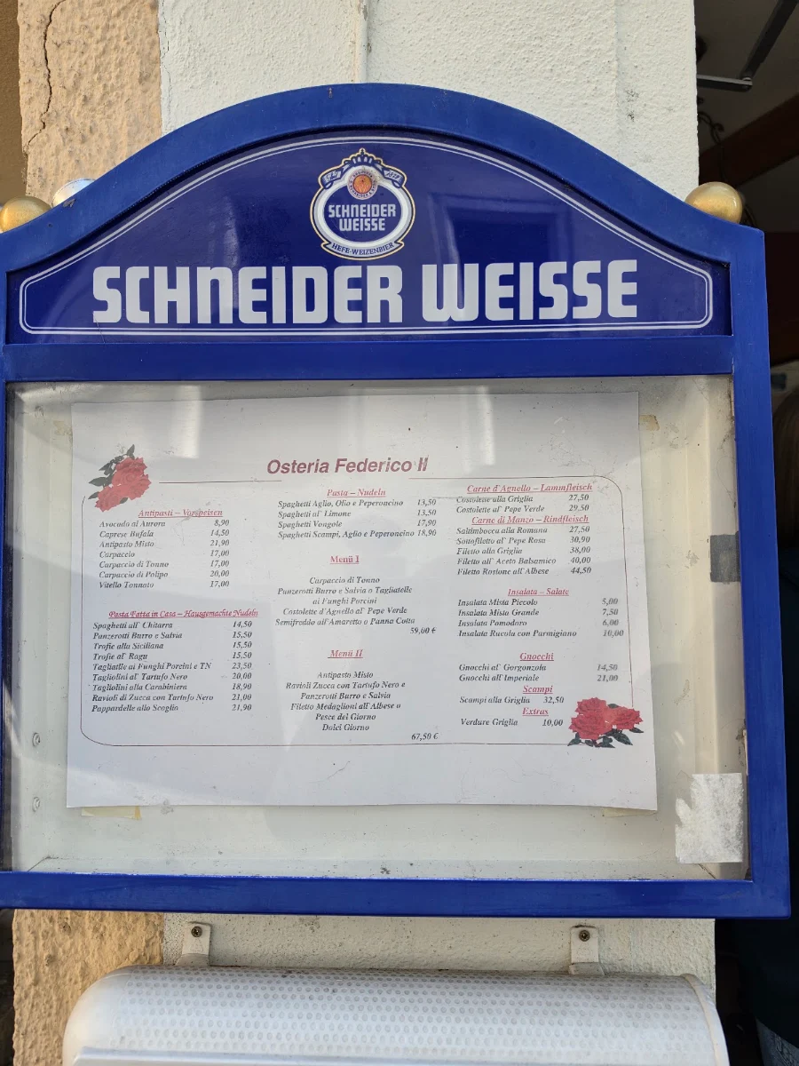 Speisekarte, Osteria Federico Secondo