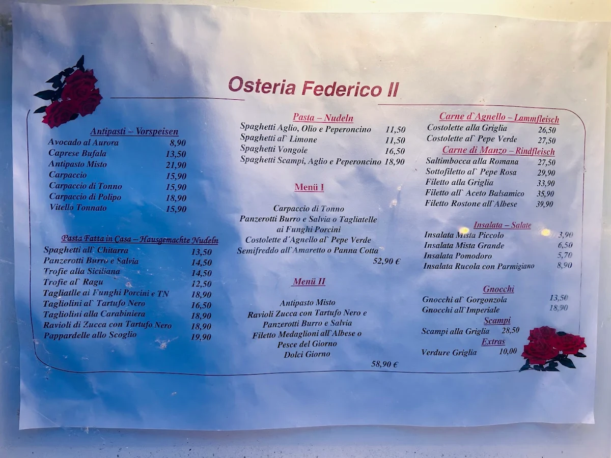 Speisekarte, Osteria Federico Secondo