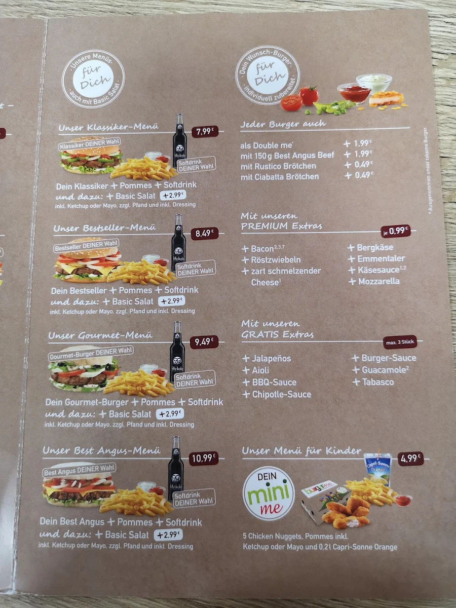 Speisekarte, burgerme Karlsruhe West