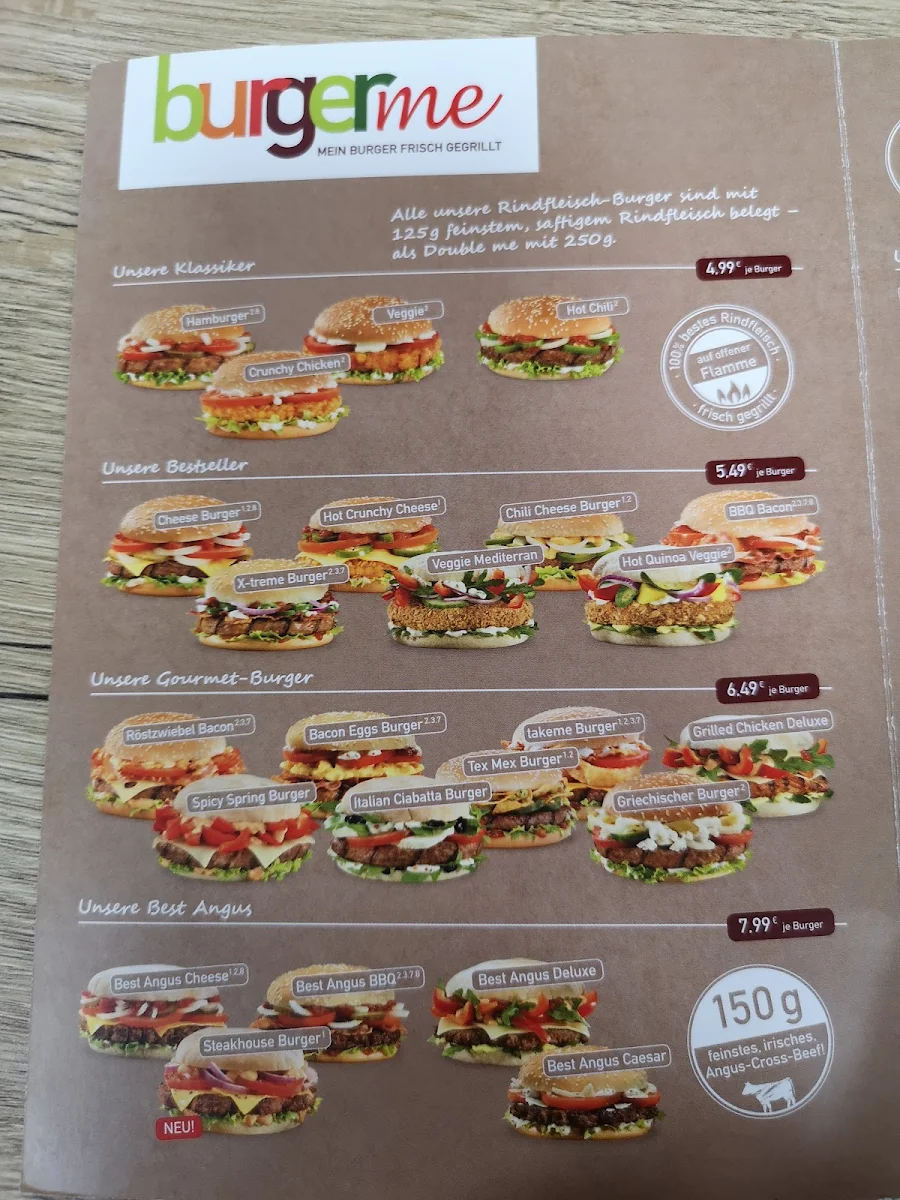 Speisekarte, burgerme Karlsruhe West