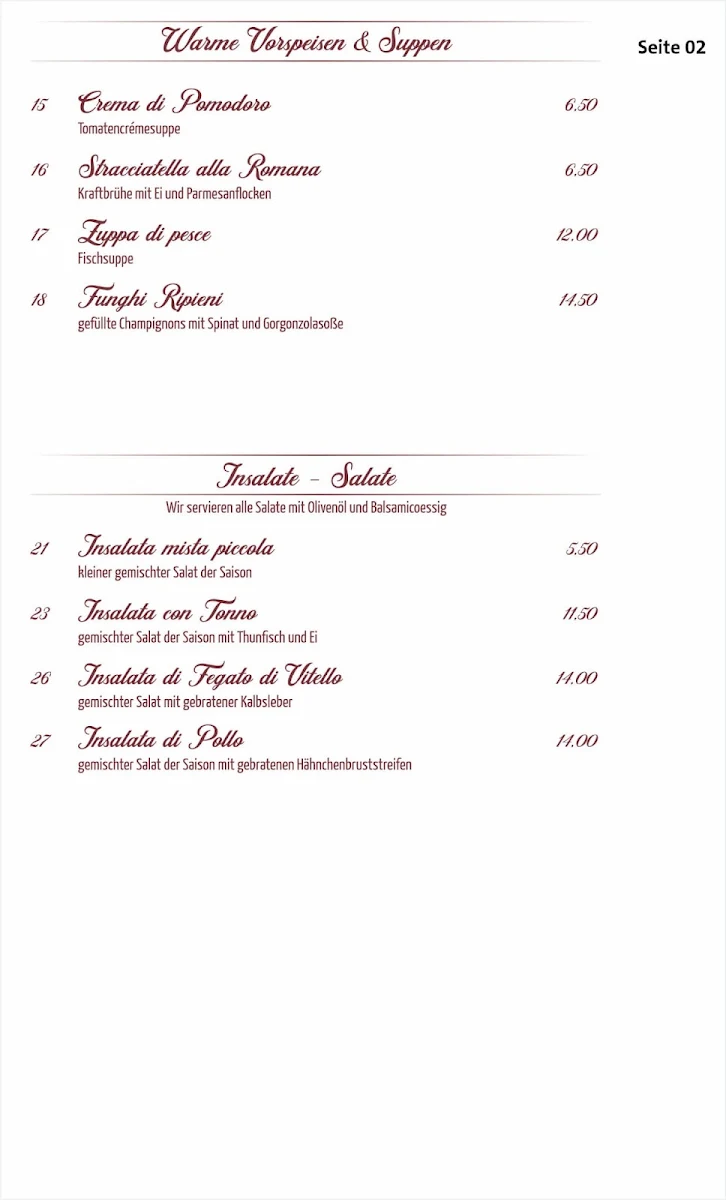 Speisekarte, Ristorante Café Perla